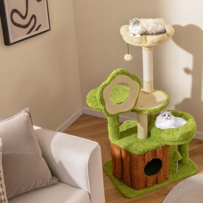 Schattige Kattenboom voor Volwassen Katten Meerlaagse Kattentoren met Boomstam-condo Groen