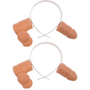 Penis diadeem - 2x - piemel hoofdband - kunststof - naturel kleur - vrijgezellenfeest