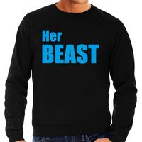 Her beast zwarte trui / sweater met blauwe tekst voor heren / koppels / bruidspaar 2XL  -