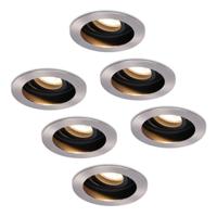 Set van 6 Mesa LED inbouwspots - GU10 4 Watt 345 lumen - 2700K Warm wit - Dimbaar - verzonken - Rond - Kantelbaar - IP20 Voor binnen - RVS