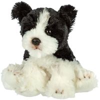 Pluche knuffeldier hond - Border Collie - zwart/wit - 13 cm - huisdieren thema - thumbnail