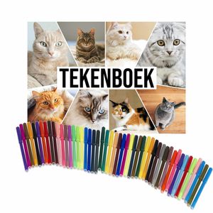 Schetsboek Katten liefhebbers A4 50 paginas met 50 viltstiften   -