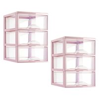 Ladeblokje/bureau organizer - 2x stuks - 3 lades - transparant/roze - L18 x B25 x H25 cm - plastic - thumbnail