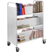 VEVOR boekenwagen, 90kg bibliotheekwagen, 125x90x48cm rollende boekenwagen, dubbelzijdig, W-vormig, schuine planken met afsluitbare ca. 10cm wielen, voor thuisplanken, kantoor- en schoolboekenwagen Wit