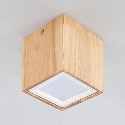 Plafondspot LED hout vierkant 6W 2700K warm wit &apos;Sigrid&apos;