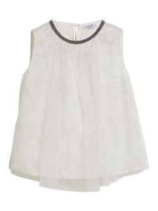 Brunello Cucinelli Kids blouse en coton à ornements métalliques - Tons neutres