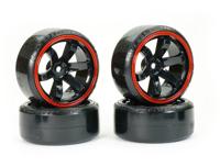 Fastrax 1/10 straat/drift banden op 6 spaaks velgen (6mm Offset)- Zwart/Rood
