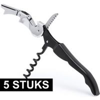 5x Zwart met zilveren RVS kurkentrekkers 3-in-1