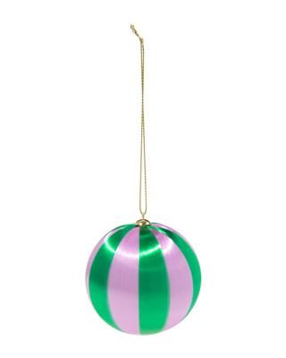 HEMA Kerstbal 6.9cm satijn strepen lila-groen (multi)