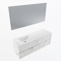 MONDIAZ VICA 140cm badmeubel onderkast Carrara 2 lades. Wastafel CLOUD links 1 kraangat, kleur Talc met spiegel LED.