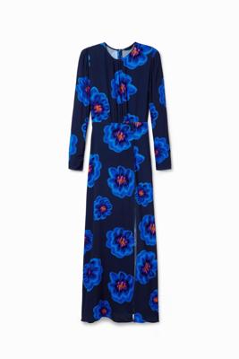 Lange jurk met split en bloemen - BLUE - XS