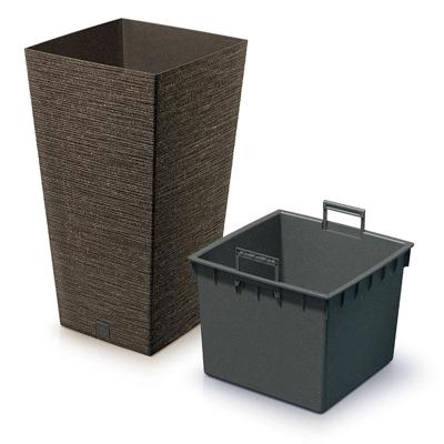 Prosperplast Plantenpot - buiten - kunststof - koffie bruin - Eco wood look - D24xH45 cm - bloempot