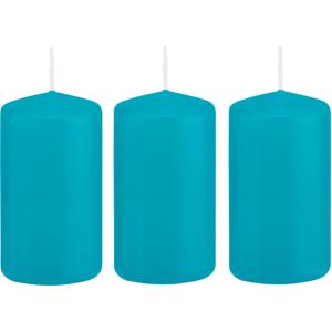 Cilinderkaars/stompkaars - 3x - turquoise - 5 x 10 cm - 23 branduren