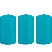 Cilinderkaars/stompkaars - 3x - turquoise - 5 x 10 cm - 23 branduren