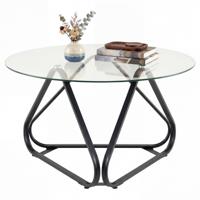 Salontafel Ronde Bijzettafel met Transparant Glazen Blad en Metalen Frame 80 cm Woonkamertafel Moderne Glazen Tafel-Zwart