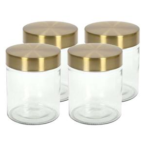 Voorraadpot - 4x - 600 ml - glas - draaideksel - goud - 10 x 12 cm - weckpot