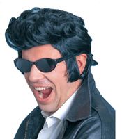 Zwarte Elvis pruik met bakkenbaarden   -