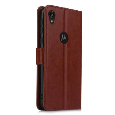 Retro Crazy Horse textuur horizontale Flip lederen case voor Motorola Moto E6 met houder & kaartsleuven & fotolijstjes (bruin)