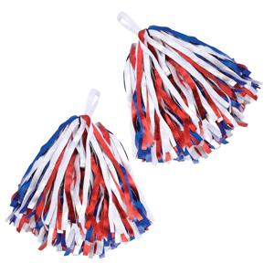 Cheerballs/Pompoms - 4x - rood/wit/blauw - polyester - Cheerleaders