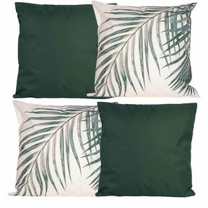 Bank/tuin kussens set - voor binnen/buiten - 4x stuks - groen/palm print - 45 x 45 cm