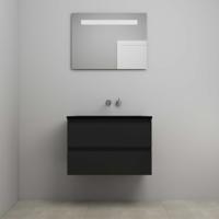 On-Line Badkamermeubelset - 80 cm - Voorgemonteerd - Ladestructuur - Acryl Wastafel - zonder Kraangat - Spiegel met LED-Verlichting - Mat Zwart