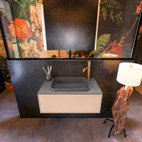 Badkamermeubelset Mondiaz Erin 80 cm met 1 Lade met RIDGE Wastafel Midden Dark grey met 1 kraangat Greeploos Mat Rosee