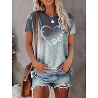 Dames T-shirt Afdrukken Dagelijks Casual Korte mouw Strakke ronde hals Rood Zomer Lightinthebox