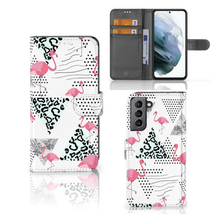 Samsung Galaxy S21 FE Telefoonhoesje met Pasjes Flamingo Triangle