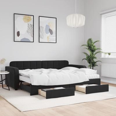 Slaapbank met onderschuifbed en lades 80x200 cm fluweel zwart