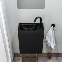 Zaro Polly toiletmeubel 40cm mat zwart met zwarte wastafel met kraangat rechts - thumbnail