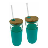 Drinkglas Met Rietje En Deksel – 19 x 8 x 8 cm - 600ml – Mint - 2 Stuks - thumbnail