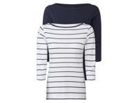 esmara 2 dames shirts (S (36/38), Marineblauw/witte strepen)