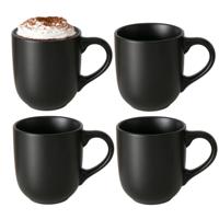 Koffiemokken Paris - 4x stuks - Keramiek - pastel zwart - 300 ml - 8 x 10 cm