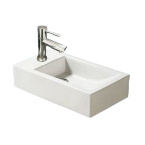 Fonteinset Sanilux Qubic Keramiek 45x25x12cm met 1/2" Yara kraan Chroom (Kraangat Links)