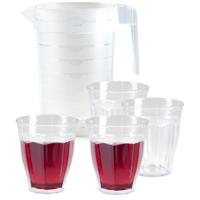 Waterkan/schenkkan met glazen set - kunststof/onbreekbaar - karaf 2 liter/8x glazen - bpa vrij