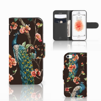 Apple iPhone 5 | 5s | SE Telefoonhoesje met Pasjes Pauw met Bloemen - thumbnail