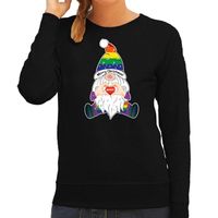 Foute Kersttrui/sweater voor dames - Pride Gnoom - zwart - LHBTI/LGBTQ kabouter