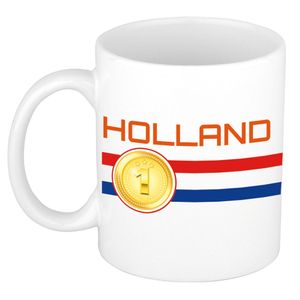 Holland vlag met medaille mok/ beker wit 300 ml