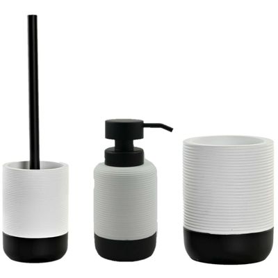 Toiletborstel met houder 38 cm en zeeppompje 300 ml polystone wit/zwart