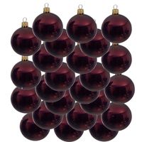 24x Glazen kerstballen glans donkerrood 8 cm kerstboom versiering/decoratie   - - thumbnail