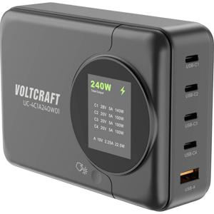 VOLTCRAFT UC-4C1A240W01 USB-oplader 240 W USB-C, USB-A USB PD 3.0 Zwart Binnen GaN, USB Power Delivery (USB-PD), Snellader
