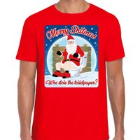 Fout kerst t-shirt merry shitmas toiletpaper rood voor heren - thumbnail