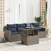 5-delige Loungeset met kussens poly rattan acacia grijs