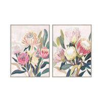 Canvas Home ESPRIT Groen Roze Blommor Shabby Chic 75 x 4 x 100 cm (2 Stuks)