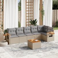 7-delige Loungeset met kussens poly rattan beige