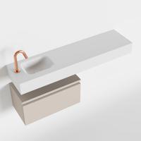 Toiletmeubel Mondiaz Andor | 120 cm | Meubelkleur Linen | Lex vrijhangend wastafel Talc Links | 1 kraangat