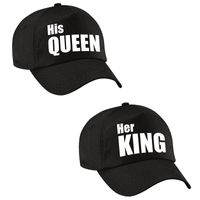 Her King / His Queen petten zwart met witt letters volwassenen - thumbnail