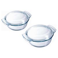 Ovenschalen set van glas met deksel - 2x - 3 en 2,1 liter - met easy grip - thumbnail