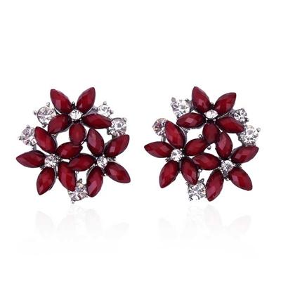 Zircon Rhinestone 3 bloem Stud Oorbellen mode voor vrouwen sieraden metaal kleur: rood