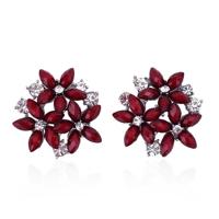 Zircon Rhinestone 3 bloem Stud Oorbellen mode voor vrouwen sieraden metaal kleur: rood